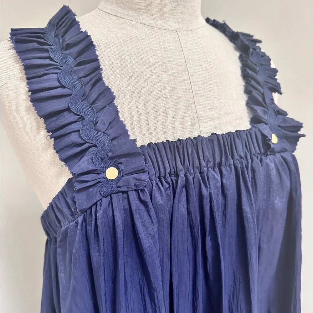Brøgger Women's Dress Size L Navy Blue Ruffle Sleeveless Made In England - Picture 4 of 10